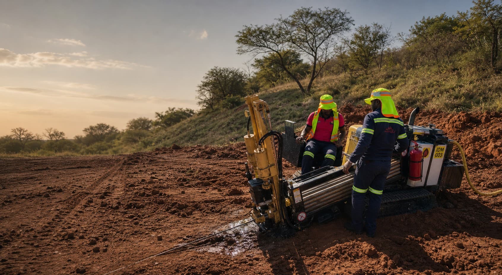 Integrated Drilling crew operating a compact HDD rig on a Botswana worksite